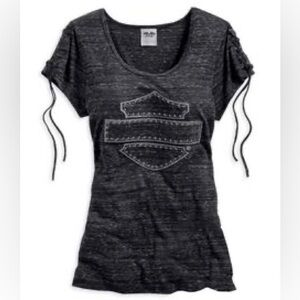 Harley-Davidson Women’s Grey Lace-Up Short Sleeve T-Shirt - XS